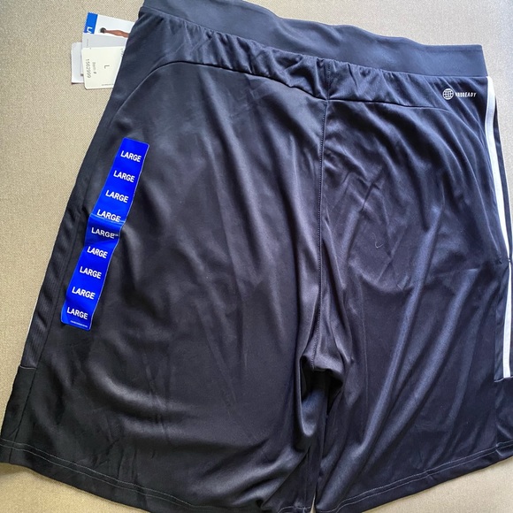 ADIDAS Mens 3S PES Shorts Navy White Stripes Basketball Zipper Pockets Large - Picture 6 of 12